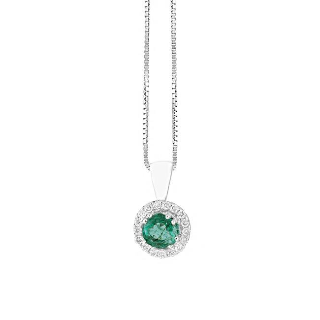 London Collection 14k White Gold Gemstone And Diamond Round Necklace