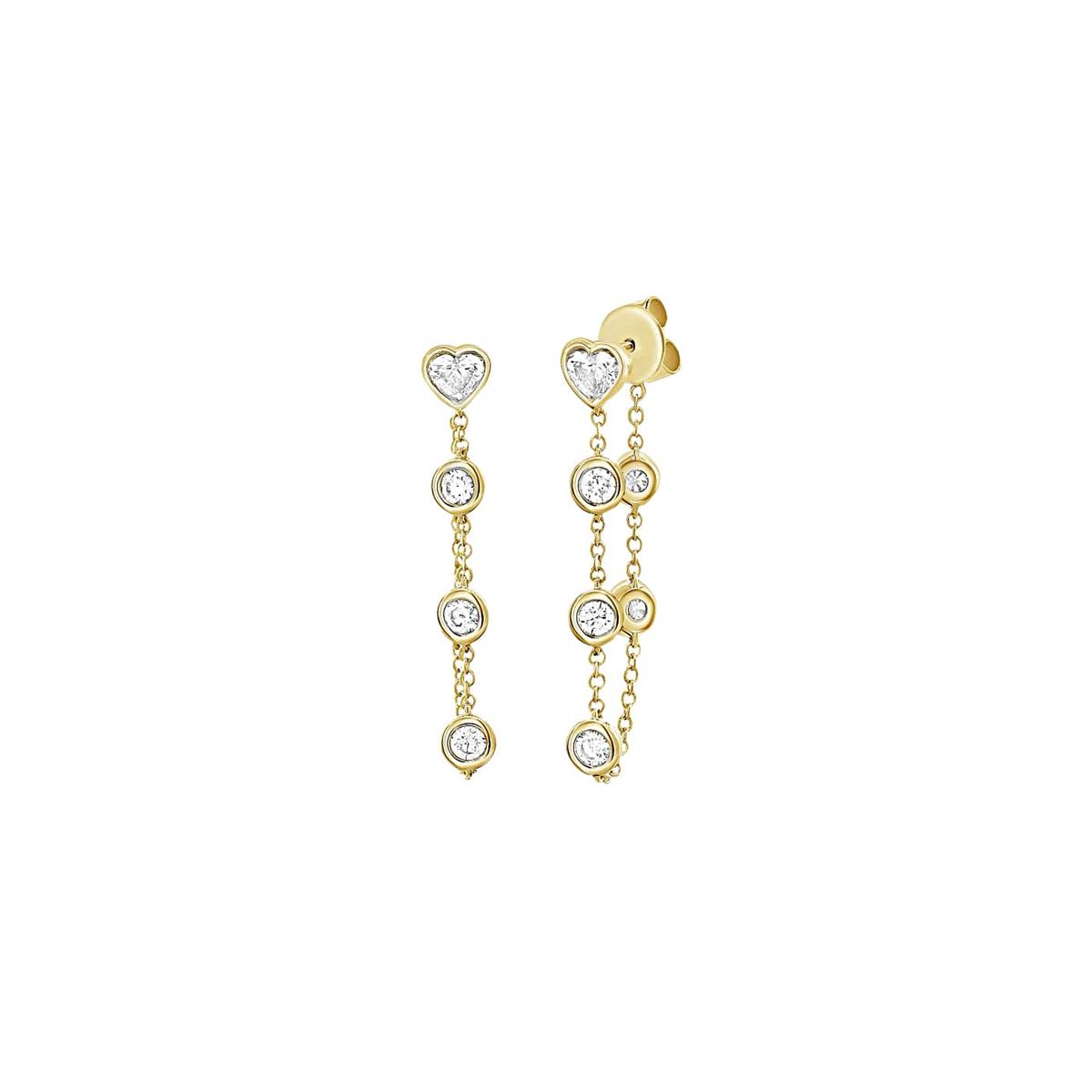 London Collection 14k Heart Shape and Round Diamond Chain Earrings