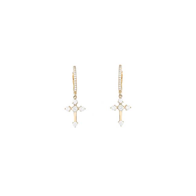 London Collection 14k Yellow Gold Pave Diamond Cross Huggie Earrings