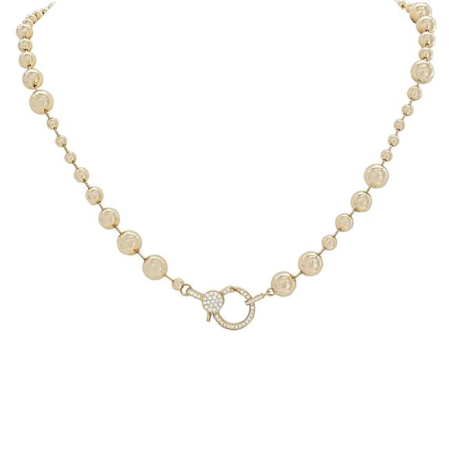 London Collection 14k Yellow Gold Diamond Clasp Ball Chain Necklace