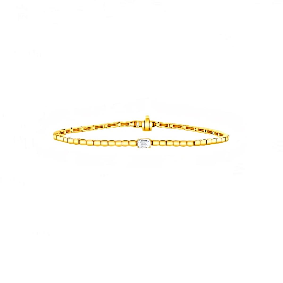 London Collection 14k Yellow Gold Single Emerald Cut Diamond Station Bracelet