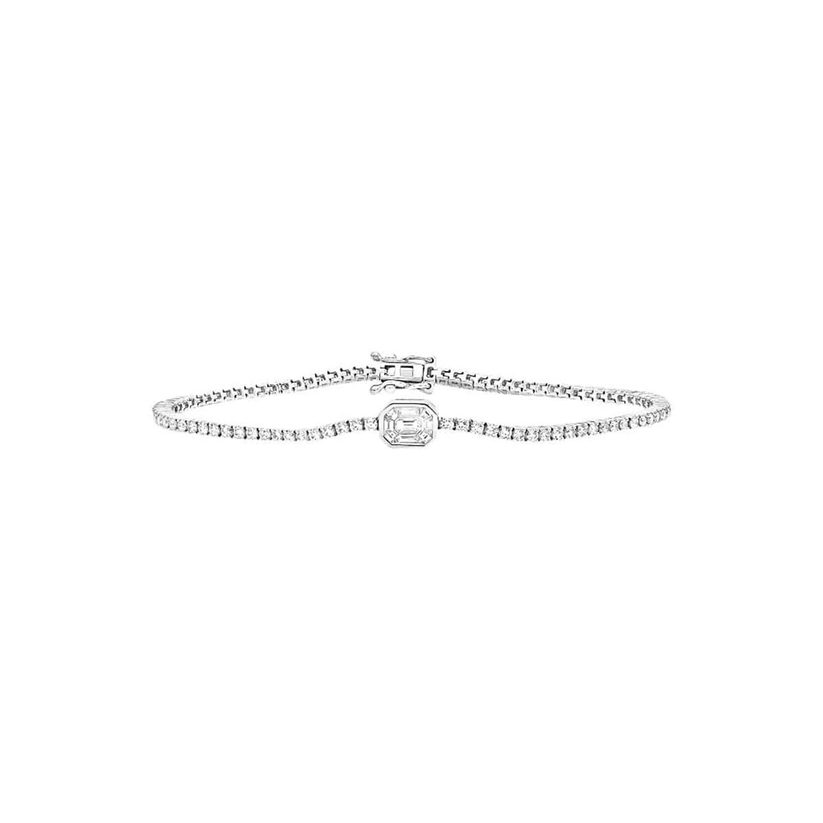 London Collection 14k White Gold Bezel Set Mosaic Diamond Tennis Bracelet