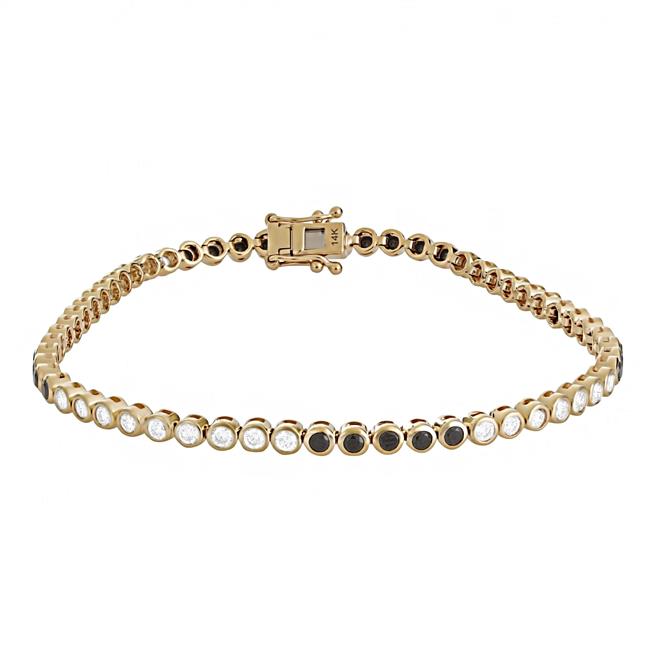 London Collection 14k Gold Bezel Set Black And White Diamond Bracelet