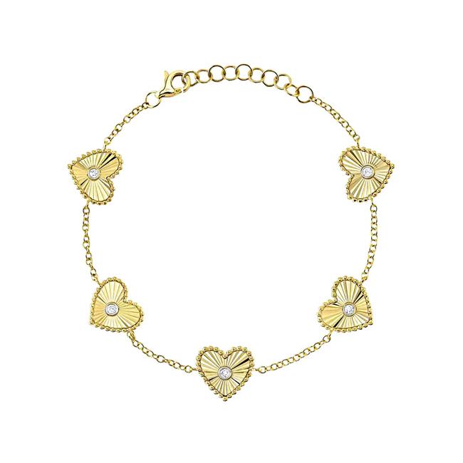 London Collection 14k Yellow Gold Bezel Diamond Heart Bracelet