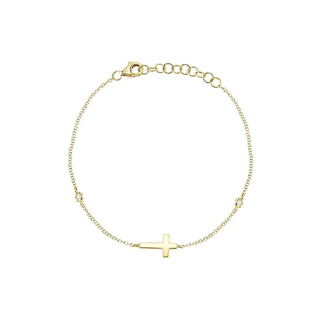 London Collection 14k Yellow Gold Bezel Diamond Cross Bracelet