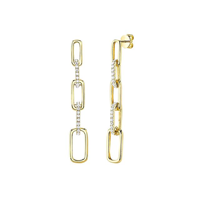 London Collection 14k Yellow Gold Diamond Paper Clip Link Earrings