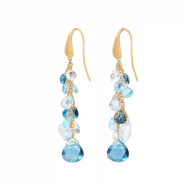 Marco Bicego Paradise Alta 18k Yellow Gold Blue and White Topaz Drop Earrings