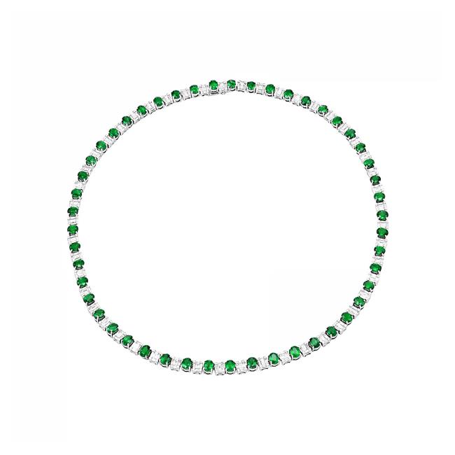 London Collection 18k White Gold Emerald and Mixed Shape Diamond Necklace