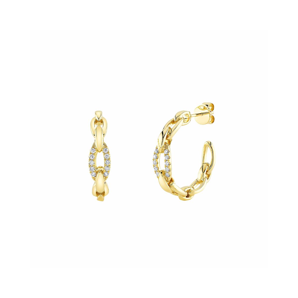 London Collection 14k Pave Diamond Link Hoop Earrings