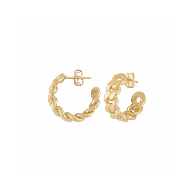 London Collection 14k Yellow Small Cuban Link Hoop Earrings