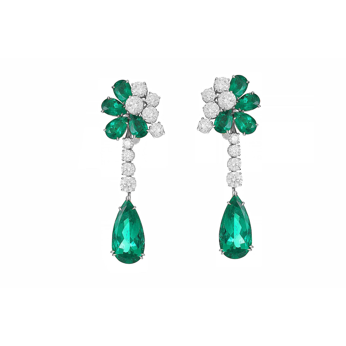 London Collection Diamond and Pear Shape Emerald Drop Earrings