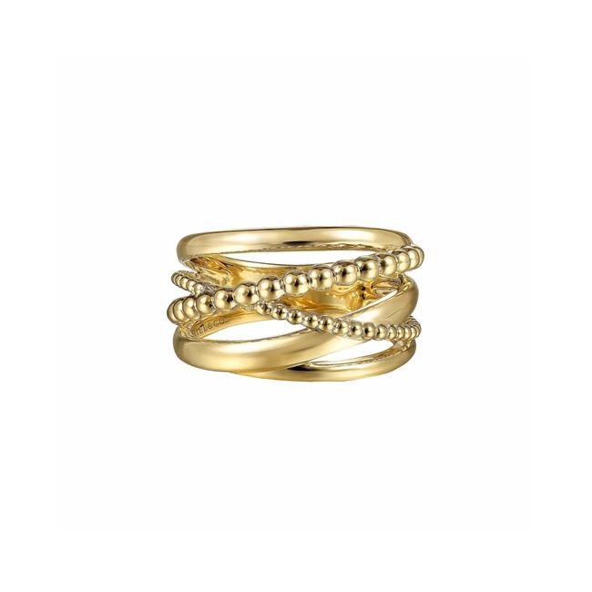 Gabriel & Co Bridal 14k Yellow Gold Bead Criss Cross Ring