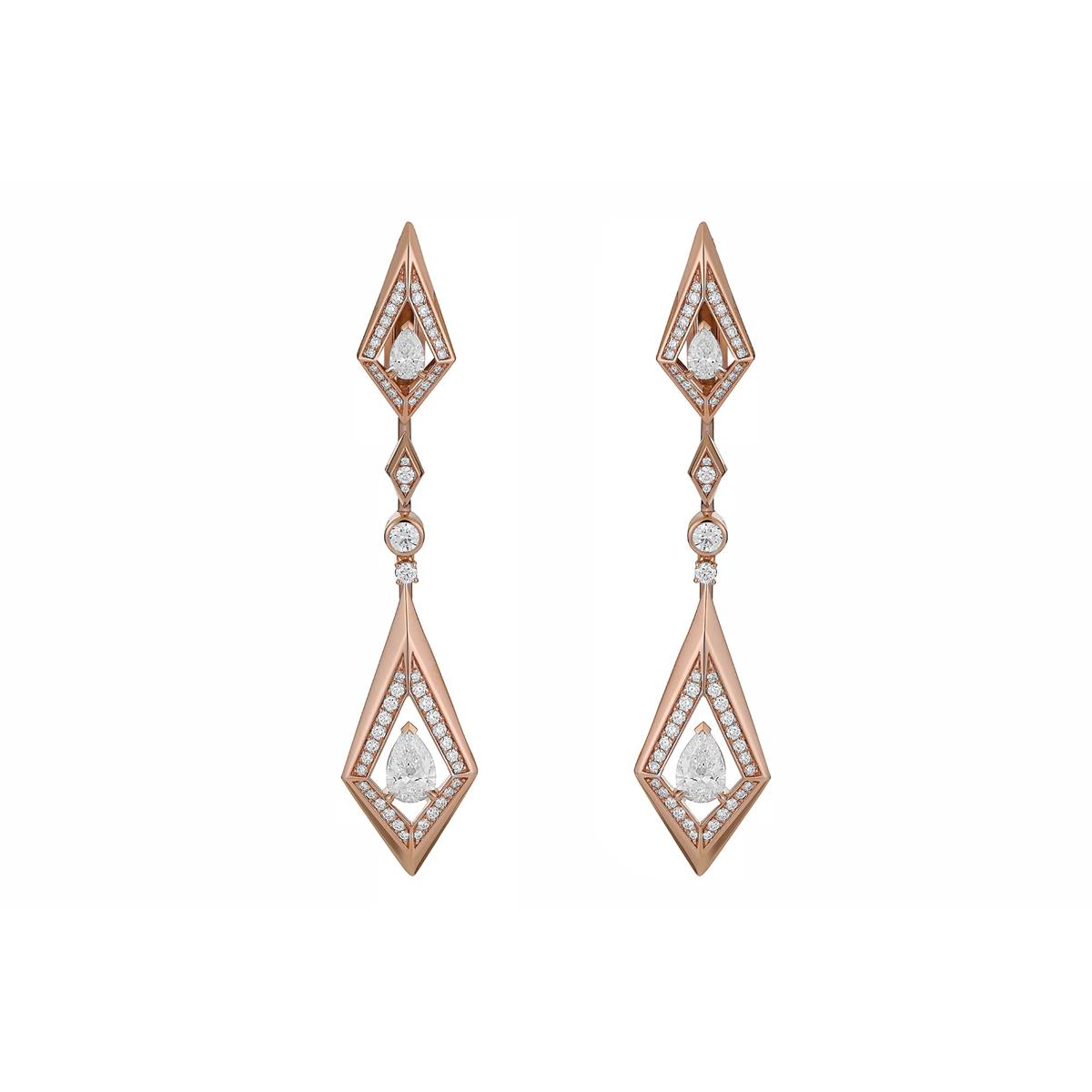 Messika Star Chaser 18k Pink Gold Pear Shaped Diamond Dangle Earrings 