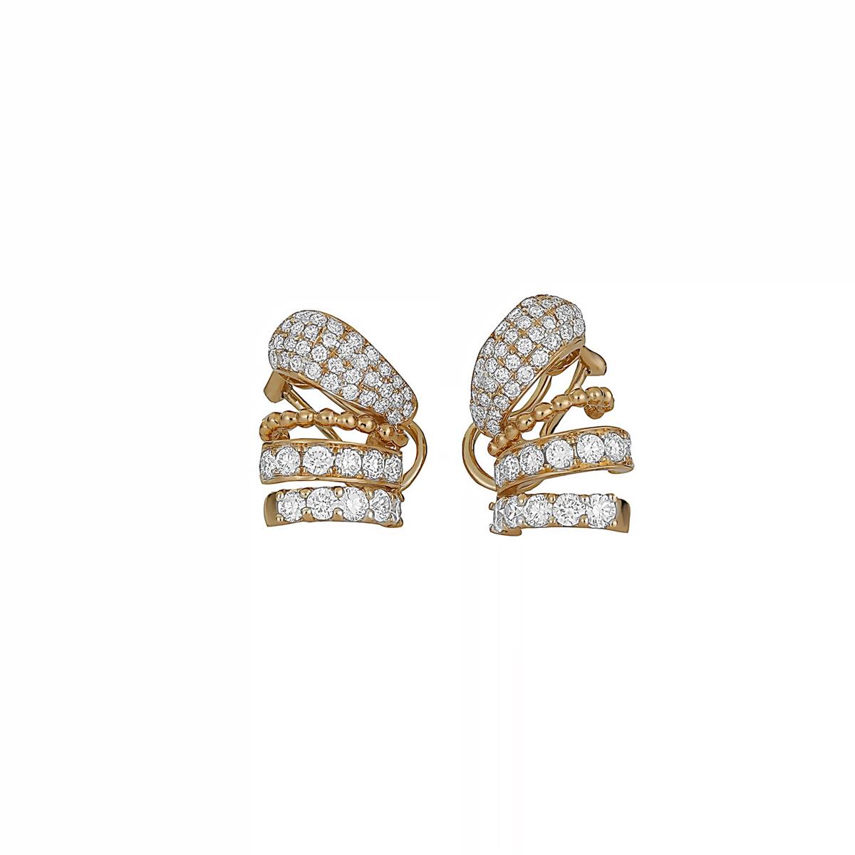 London Collection 14k Yellow Gold Four Row Diamond Ear Cuffs