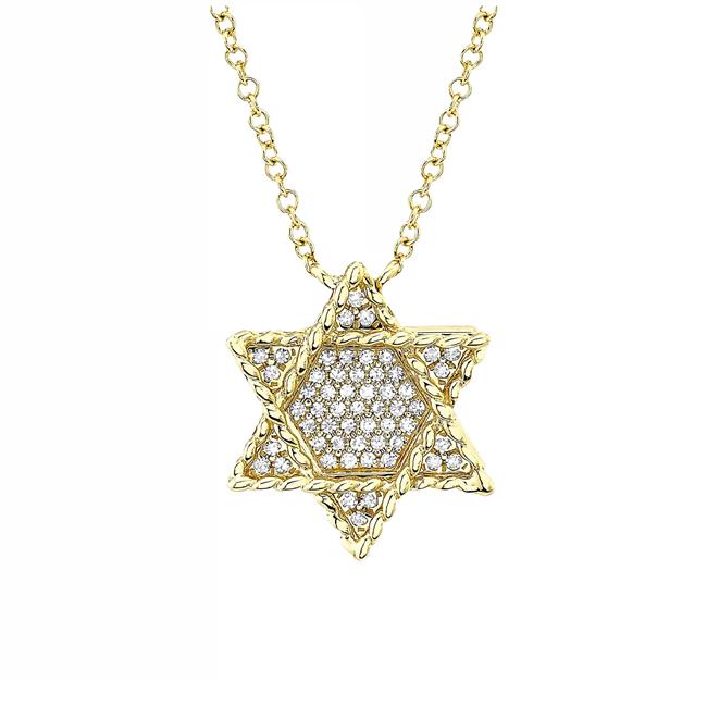 London Collection 14k Gold Diamond Rope Star of David Necklace