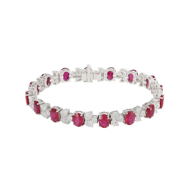 London Collection 18k White Gold Oval Ruby and Diamond Inline Bracelet