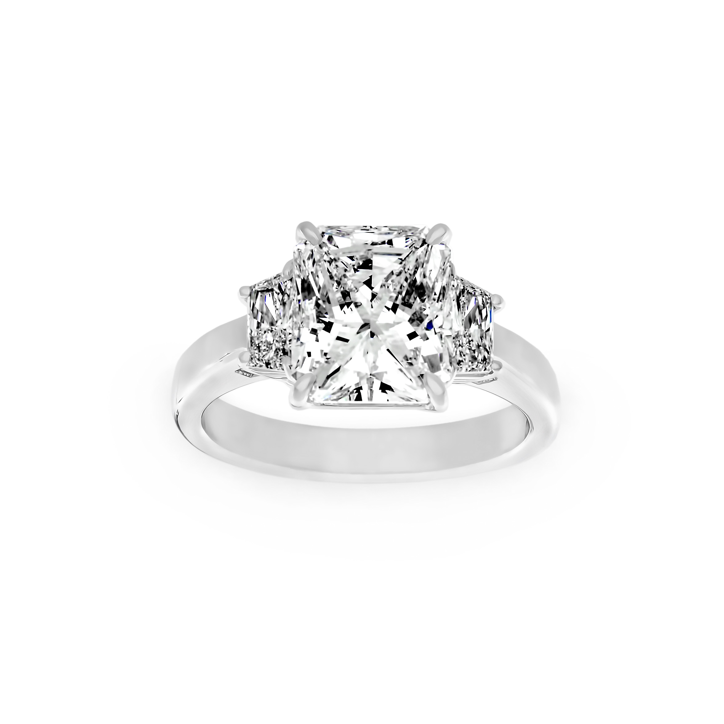 Norman Silverman Radiant And Trapezoid Diamond Three Stone Ring