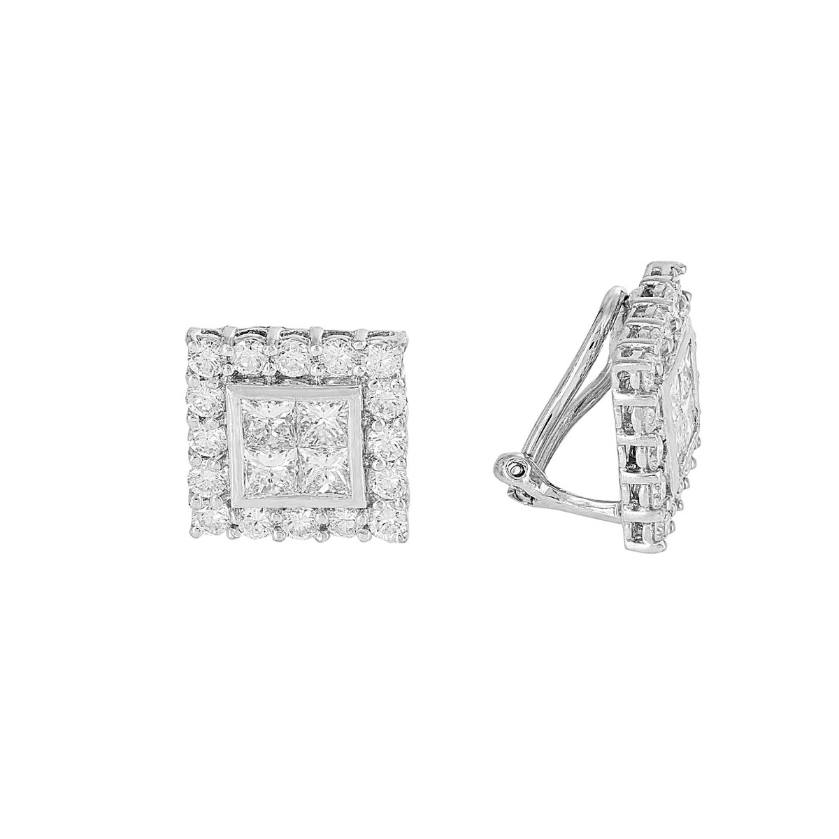 London Collection 18k White Gold Square Frame Diamond Halo Earrings