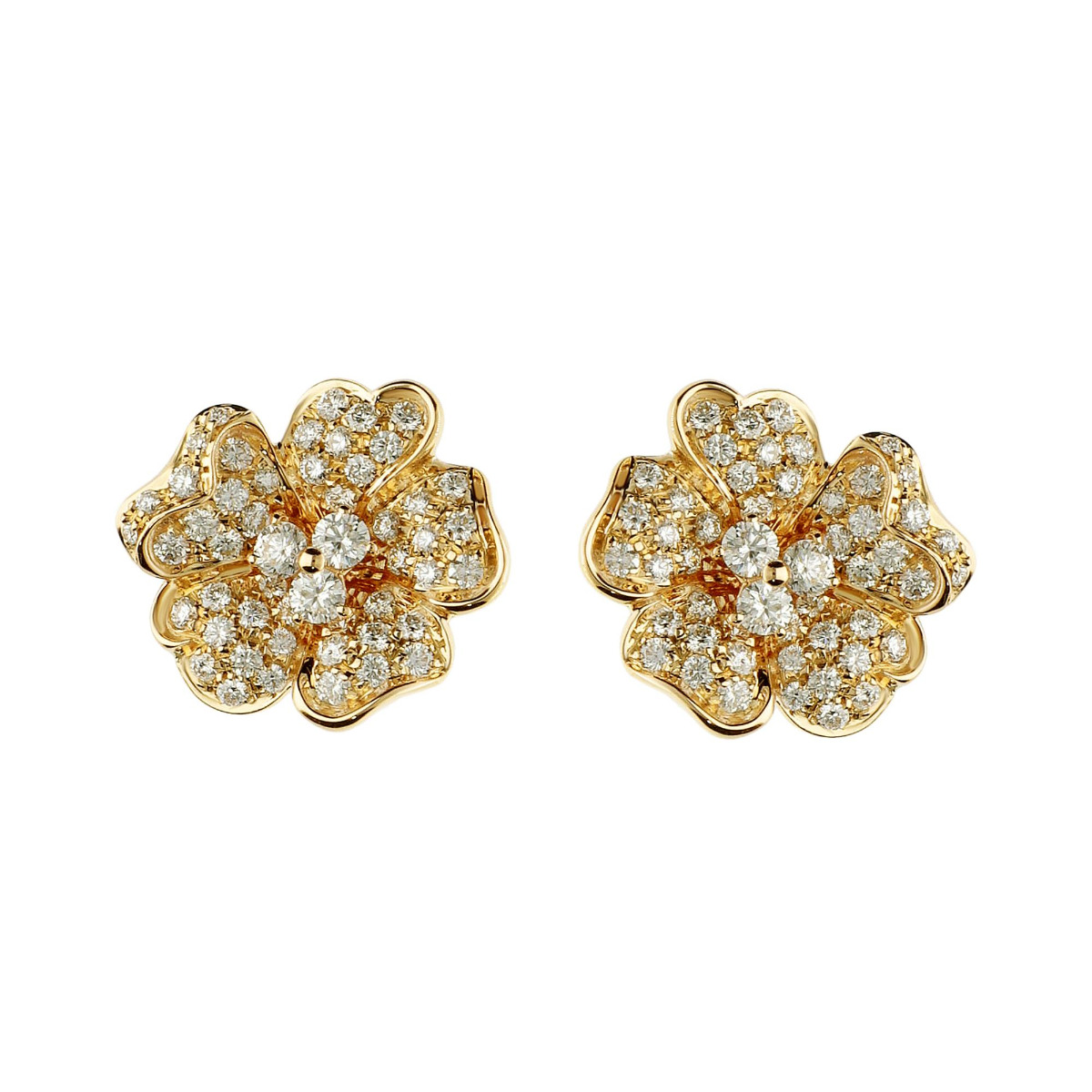 Leo Pizzo 18k Yellow Gold Diamond Flower Stud Earrings