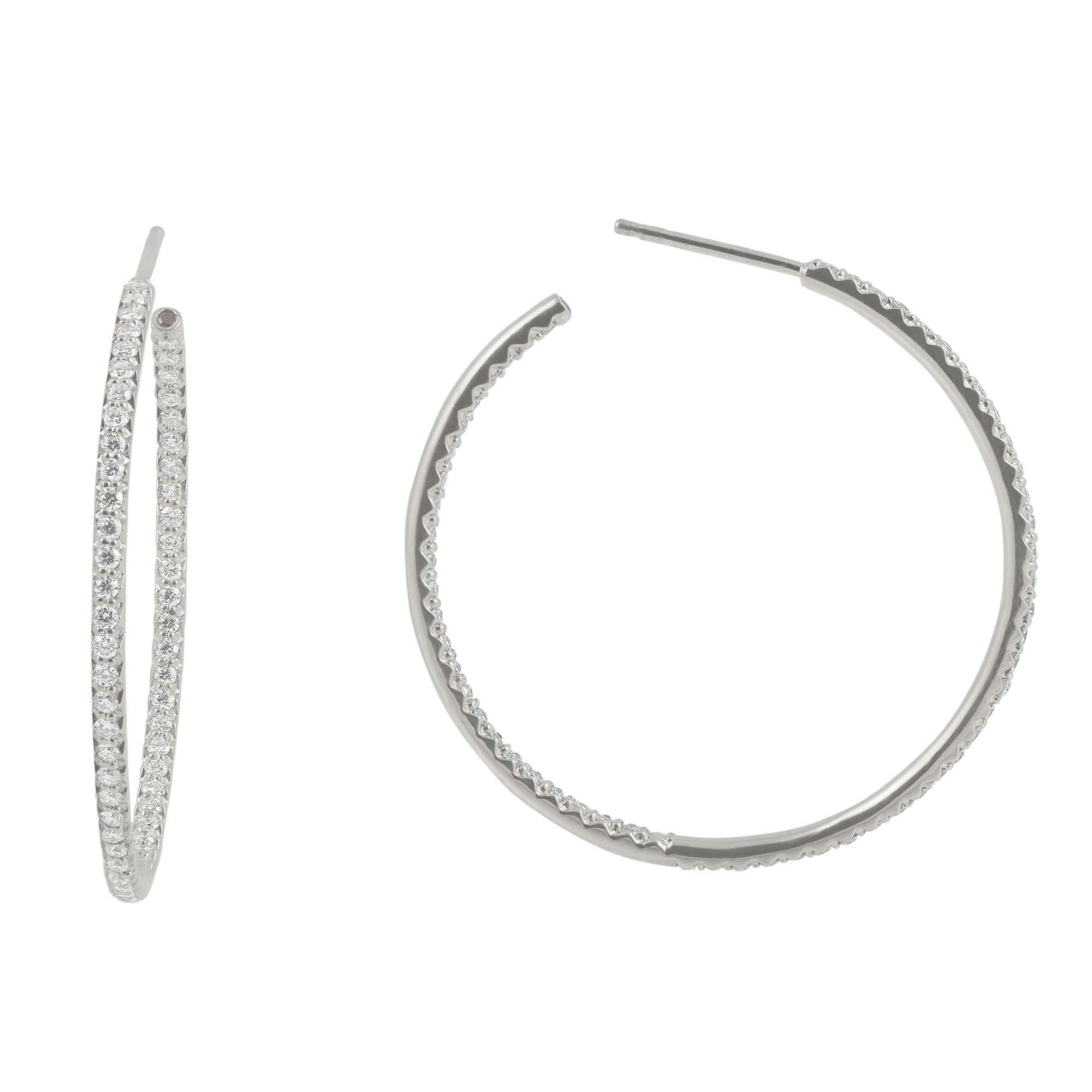 Roberto Coin 18k White Gold Extra Large Inside Outside Diamond Hoop Earrings