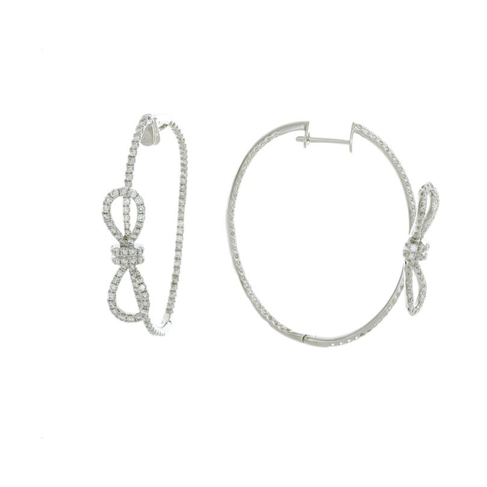 London Collection White Gold Thin Bow Tie Hoop Earrings