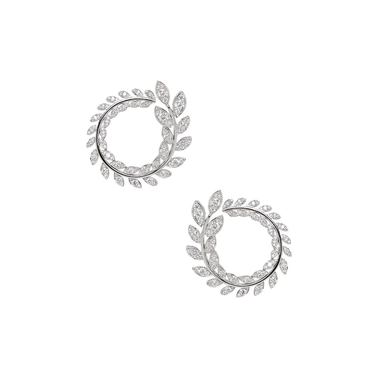 Norman Silverman 18k White Gold Diamond Marquise Spiral Leaf Earrings