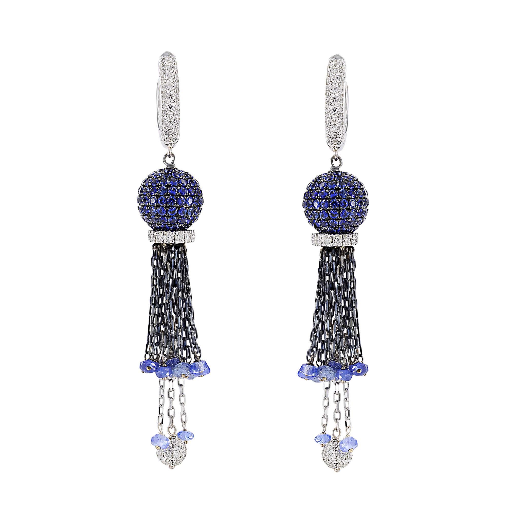 London Collection 18k Blue Sapphire and Diamond Tassel Earrings