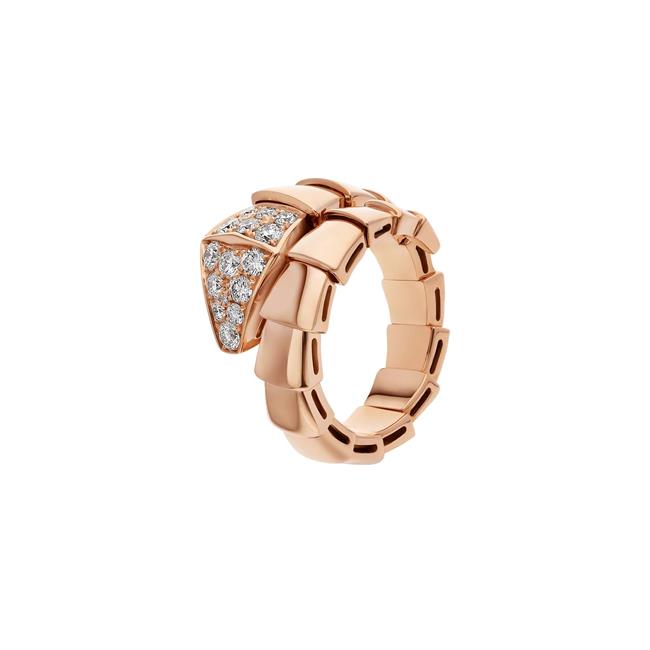 Bvlgari Serpenti Viper 18k Rose Gold Pave Diamond Ring