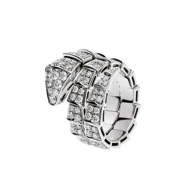 Bvlgari Serpenti Viper 18k White Gold Diamond 2 Coil Ring