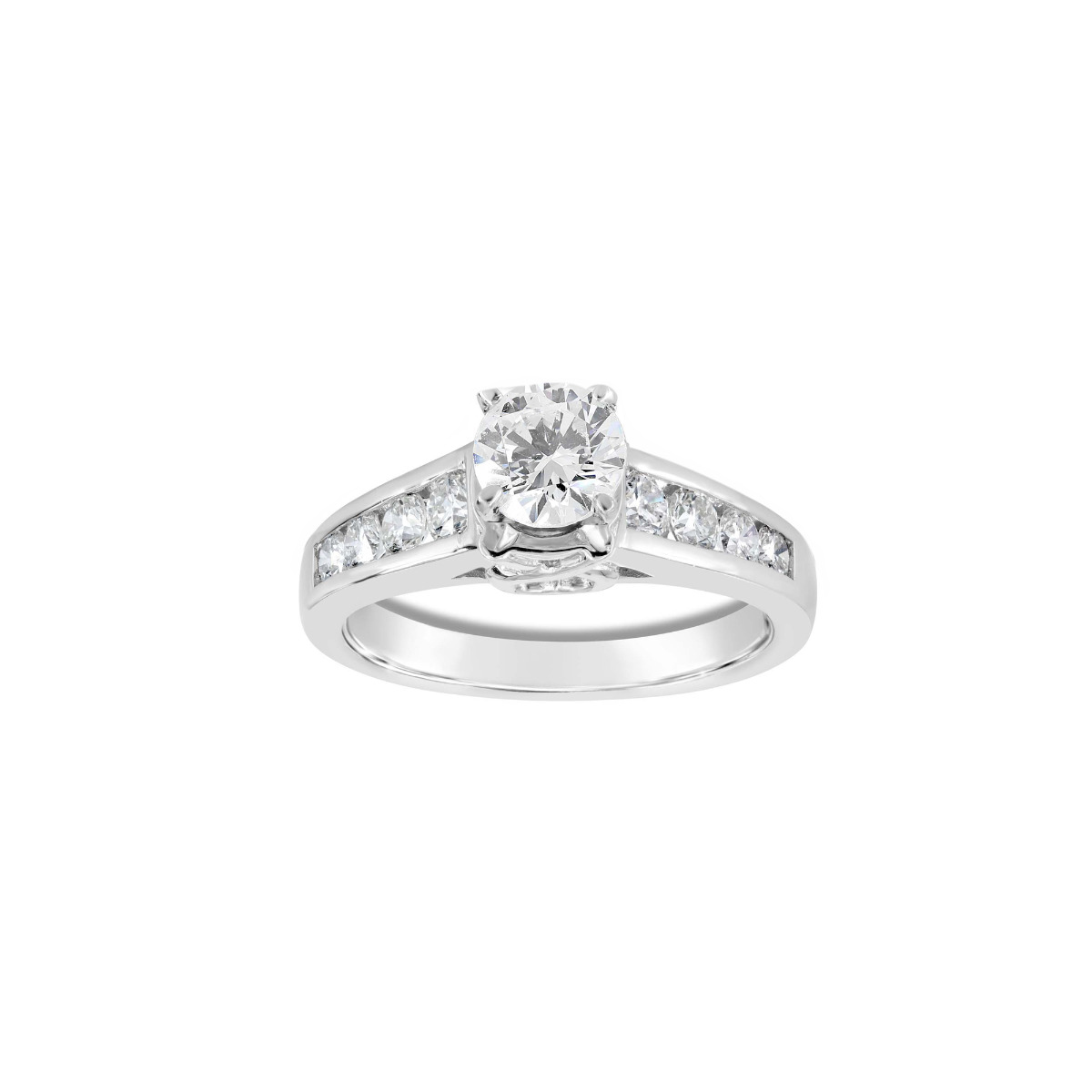 London Collection 18k White Gold Channel Set Round Diamond With Heart Semi Mount Ring