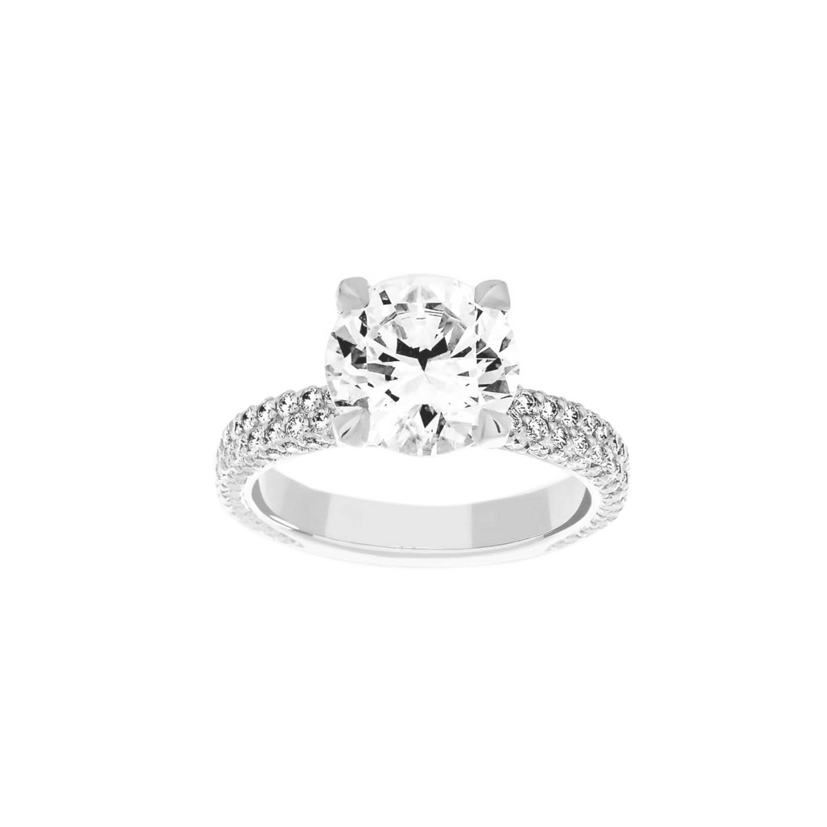 Michael B. Two Row Flatband Pave Diamond Solitaire Engagement Ring