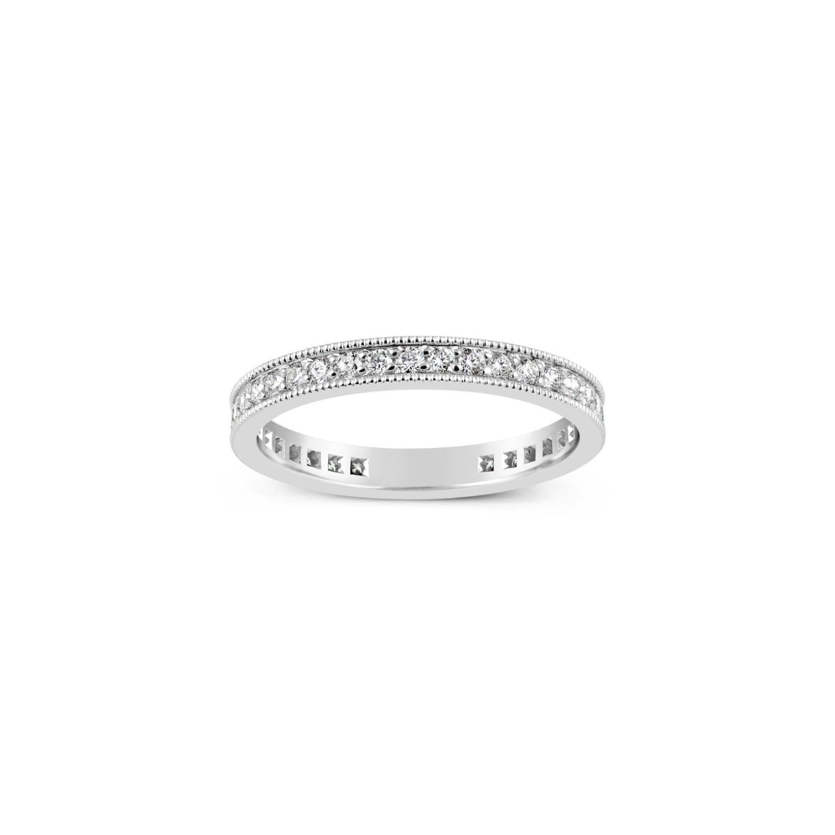 TWO by London 18k White Gold Single Row Extra Small Diamond Milgrain Eternity Band