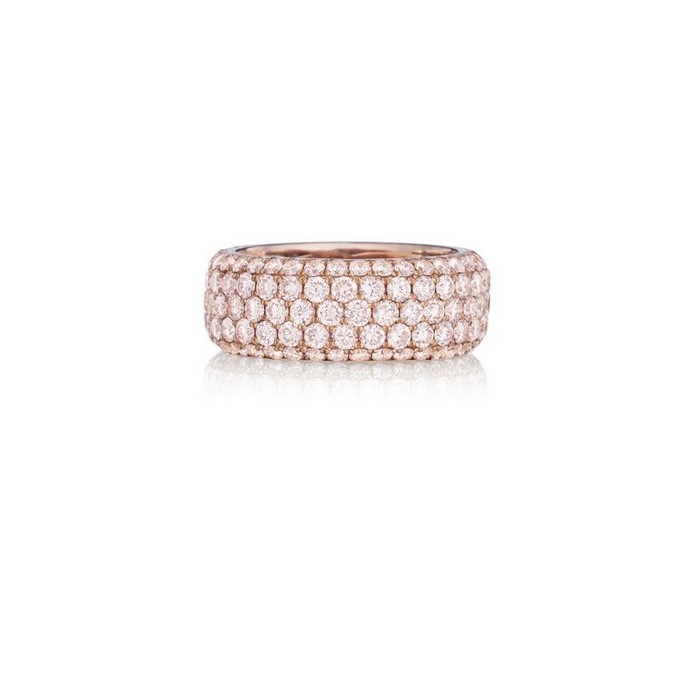 Henri Daussi 18k Rose Gold 5 Row Pink Diamond Band