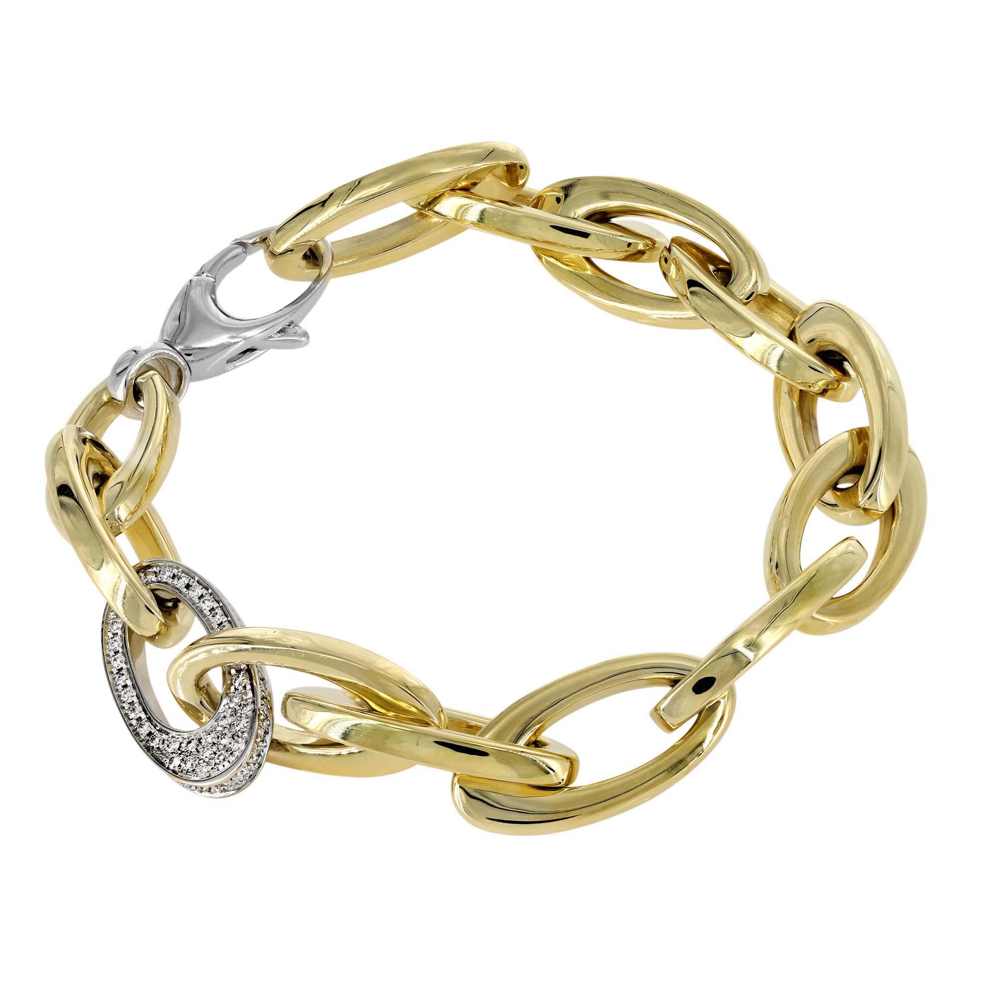 London Collection 18k Yellow and White Gold Oval Link Bracelet with 1 Diamond Link