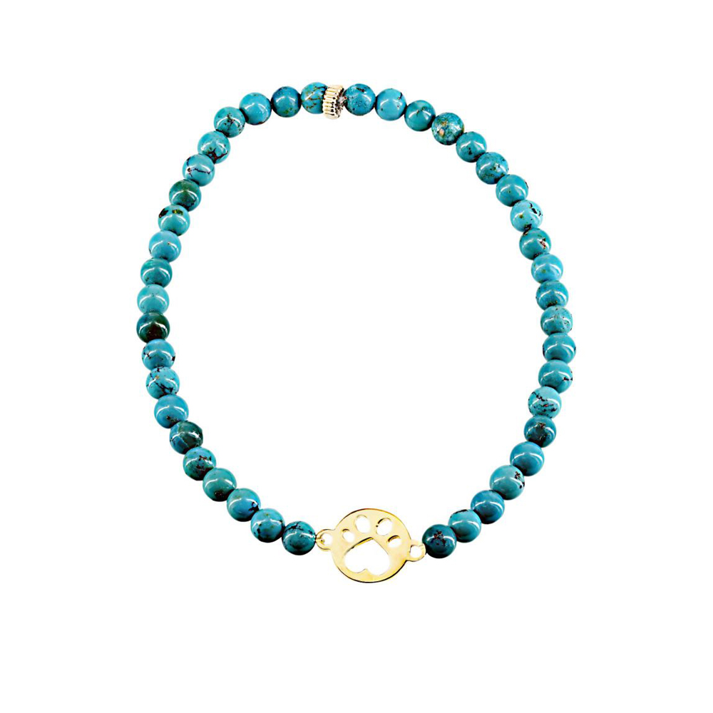 Our Cause for Paws 14k Mini Paw and Turquoise Bead Bracelet