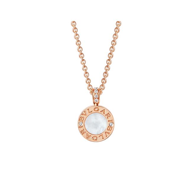 Bvlgari 18k Rose Gold Mother of Pearl Onyx and Diamond Pendant Necklace