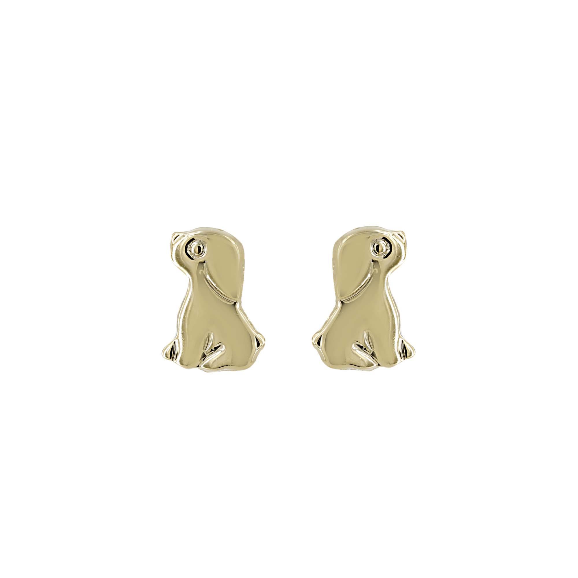 London Collection Yellow Gold Dog Stud Earrings