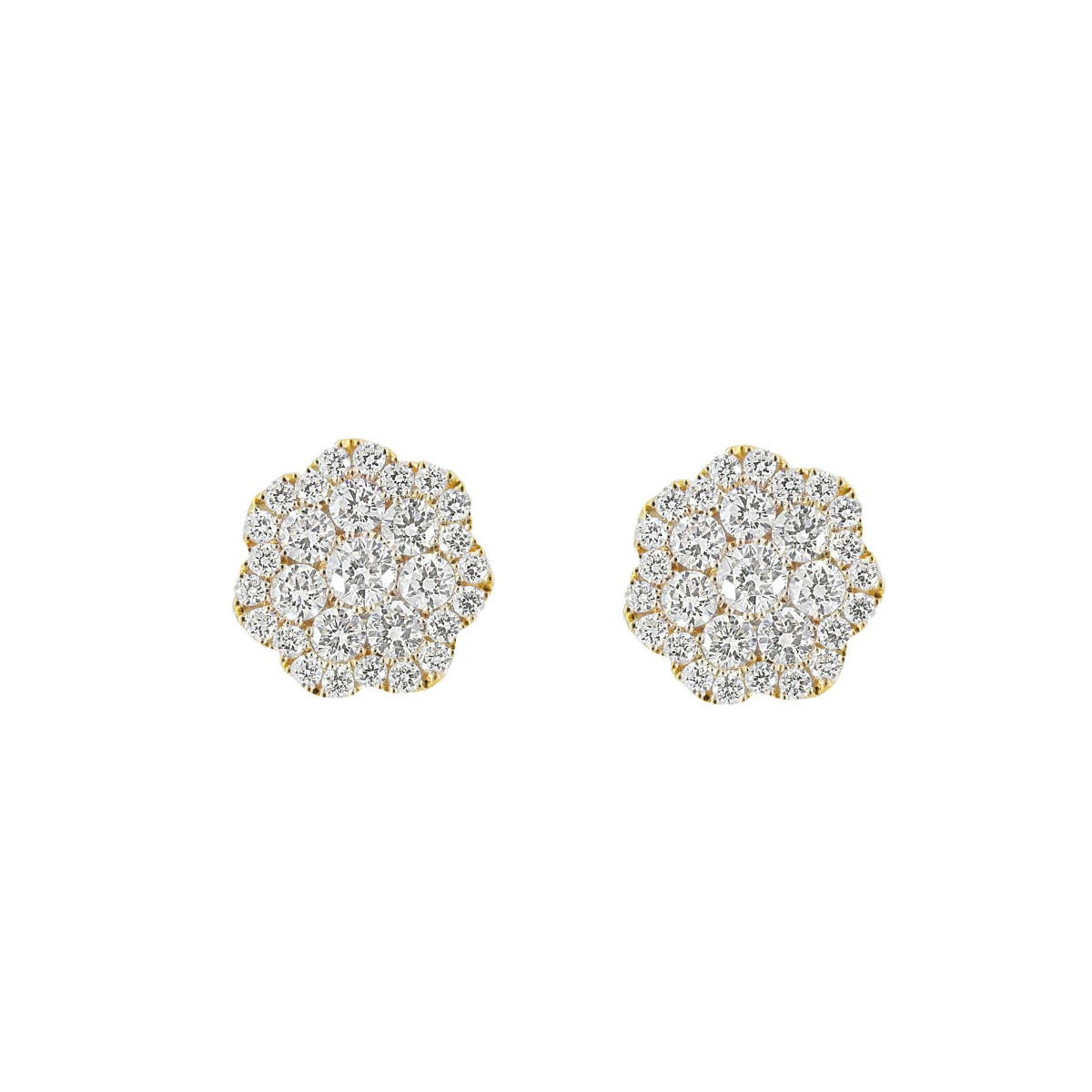 London Collection 14k Gold Medium Flower Cluster Diamond Stud Earrings