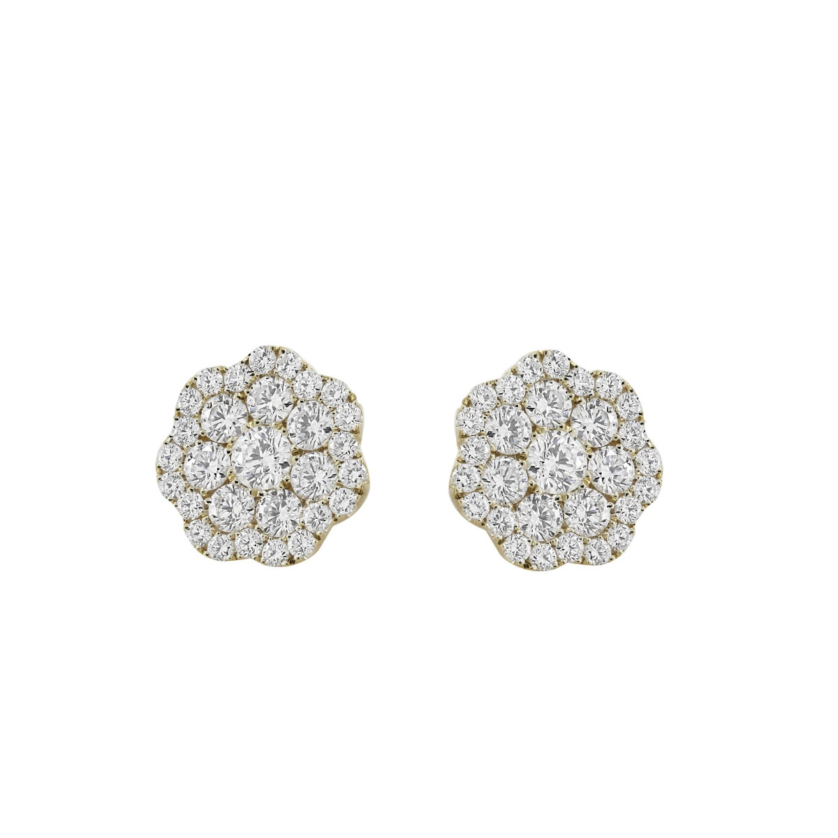 London Collection 14k Gold Extra Large Flower Cluster Diamond Stud Earrings