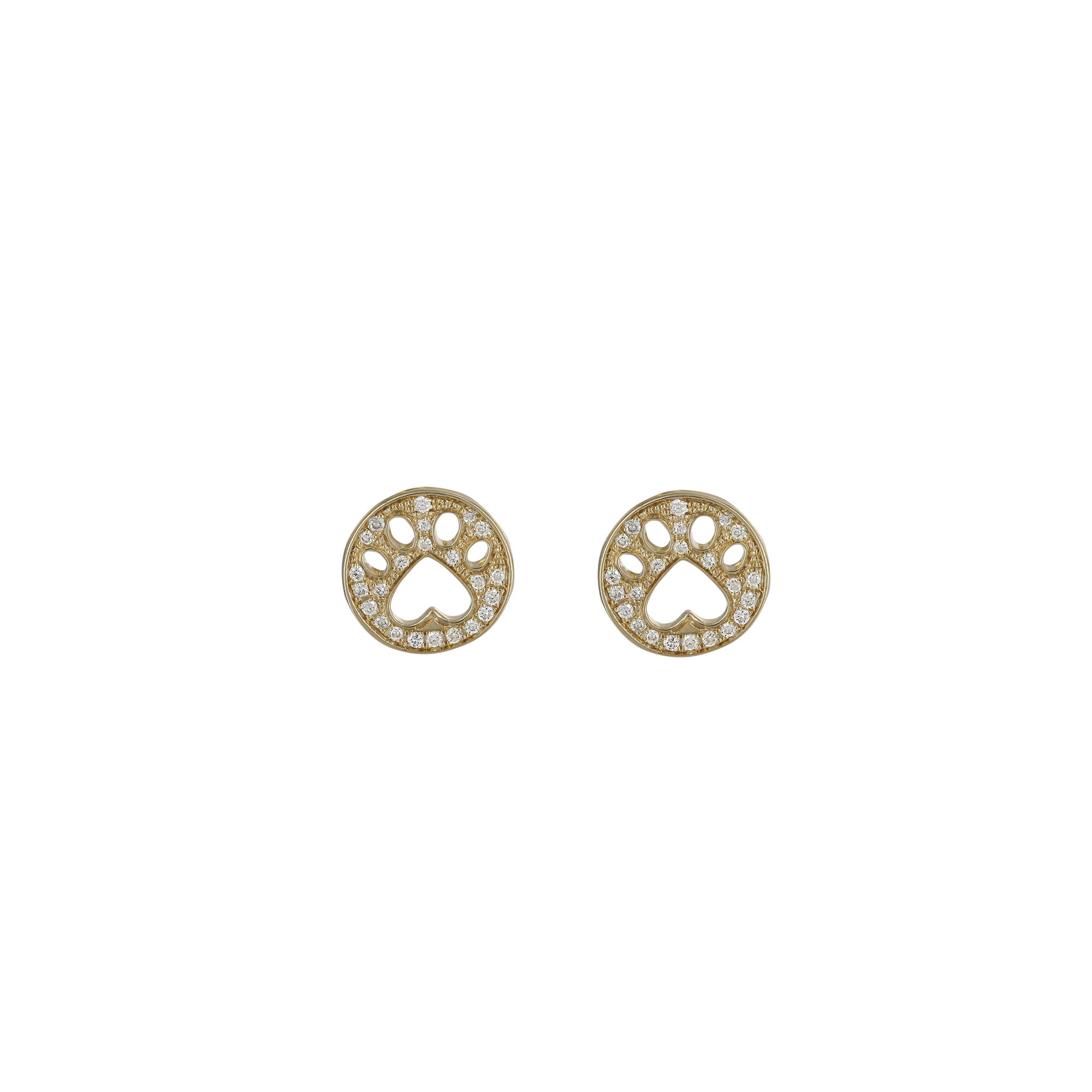 Our Cause for Paws Yellow Gold Diamond Mini Paw Earrings.