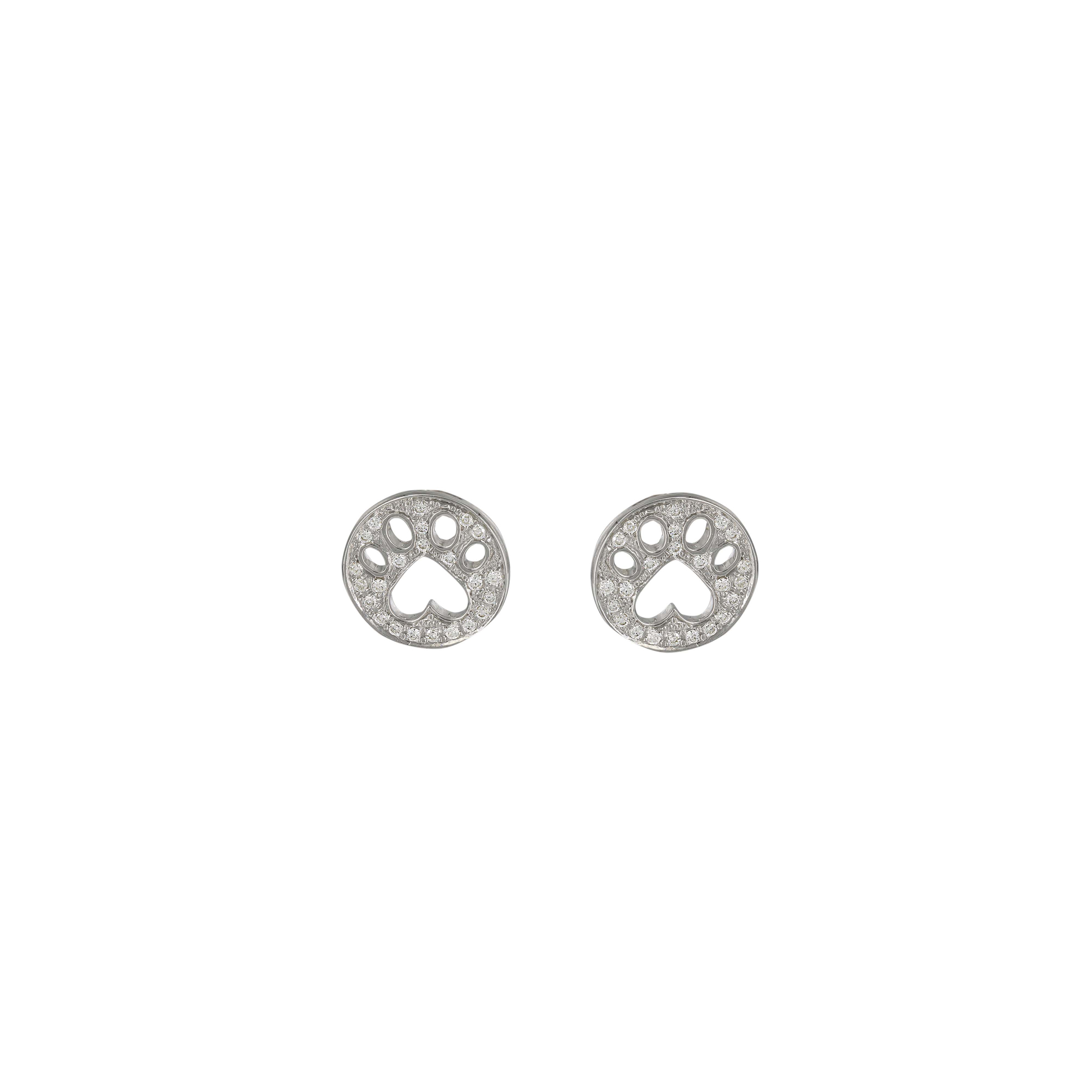 Our Cause For Paws White Gold Diamond Mini Paw Earrings