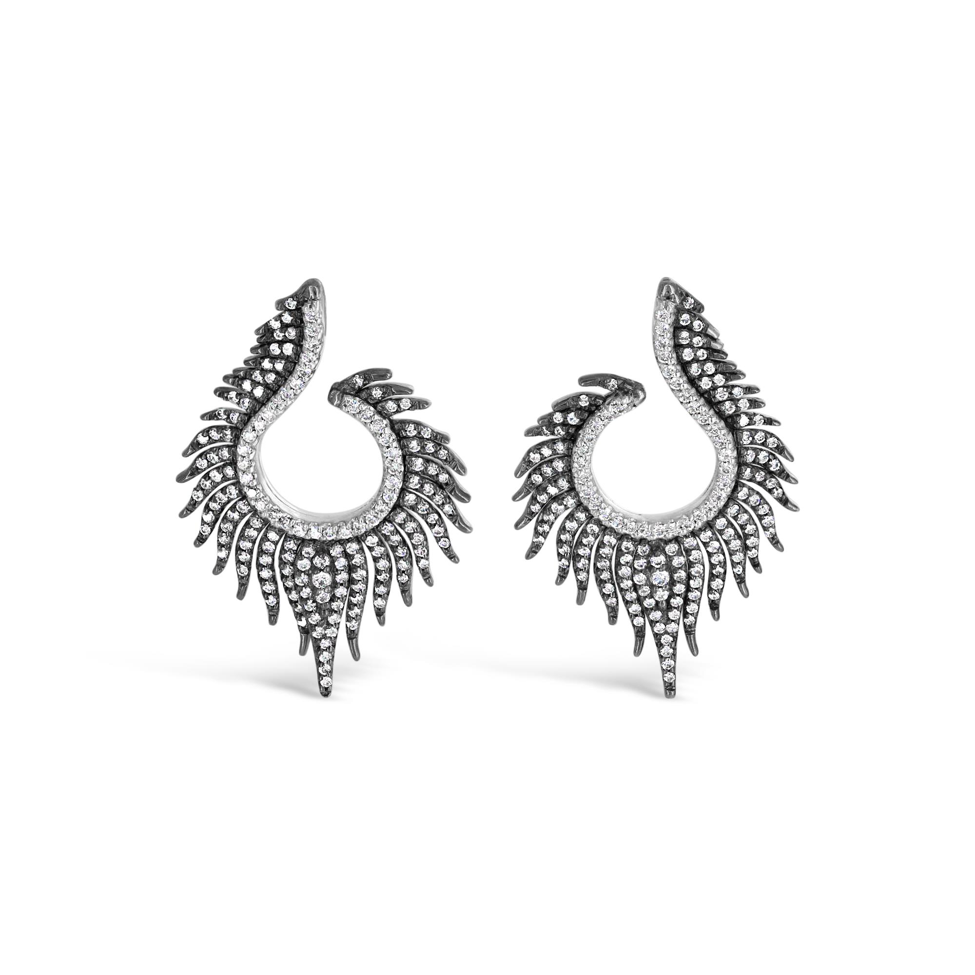 London Collection 18k Black Rhodium Pave Diamond Fringe Hoop Earrings