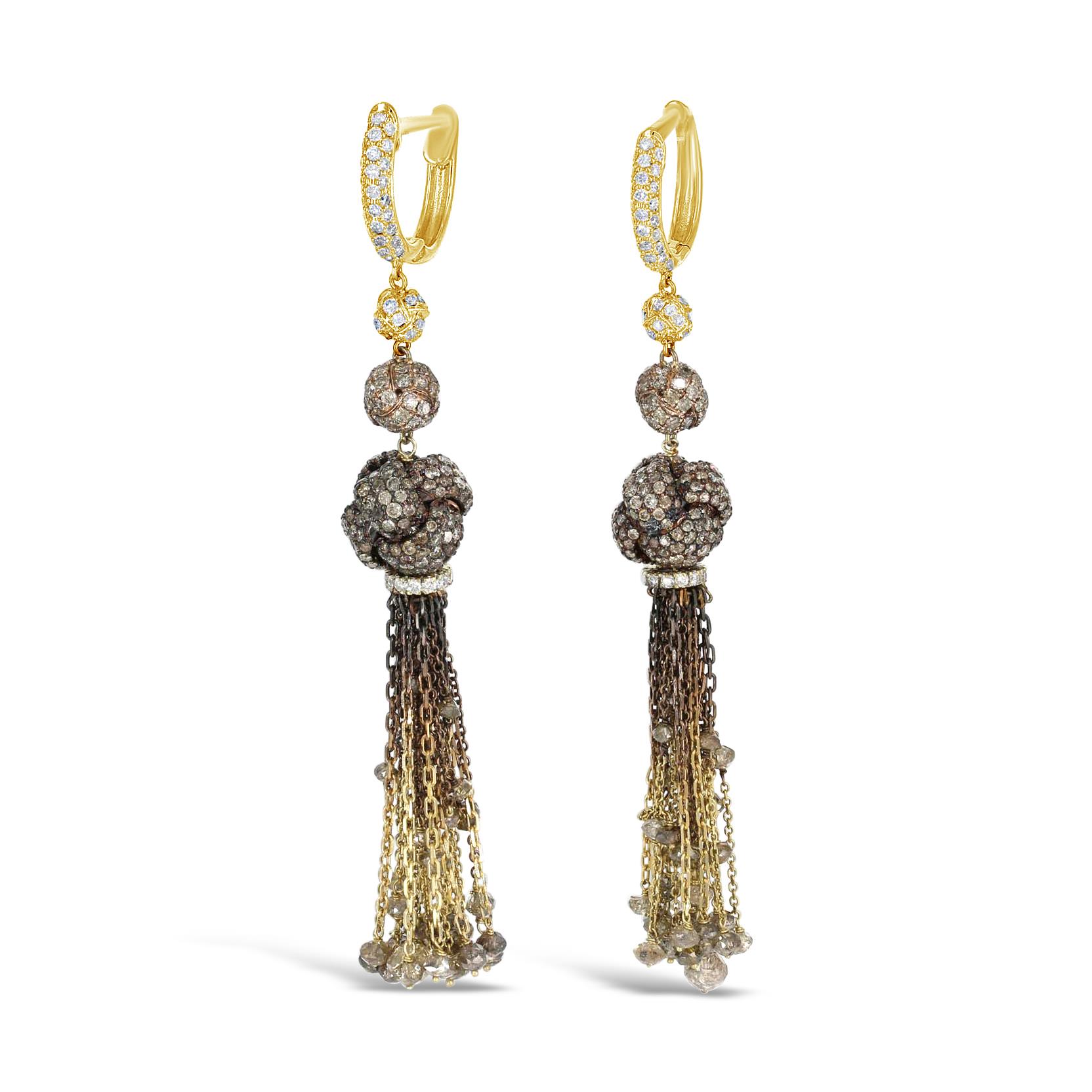 London Collection 18k Yellow Rose and Brown Gold Diamond Tassel Earrings