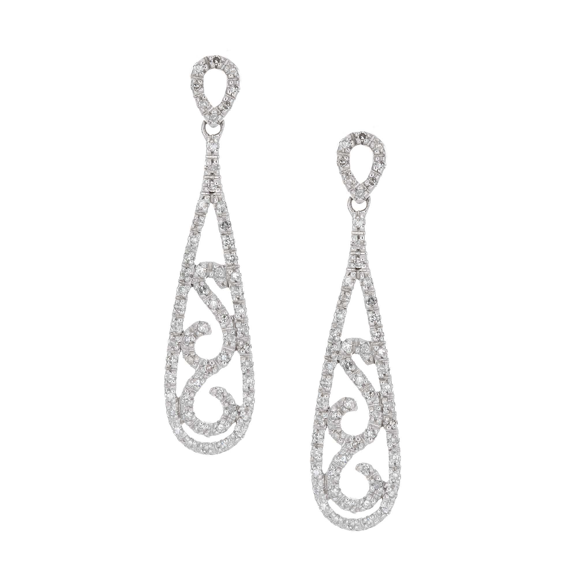 London Collection 14k White Gold Teardrop Diamond Pattern Earrings