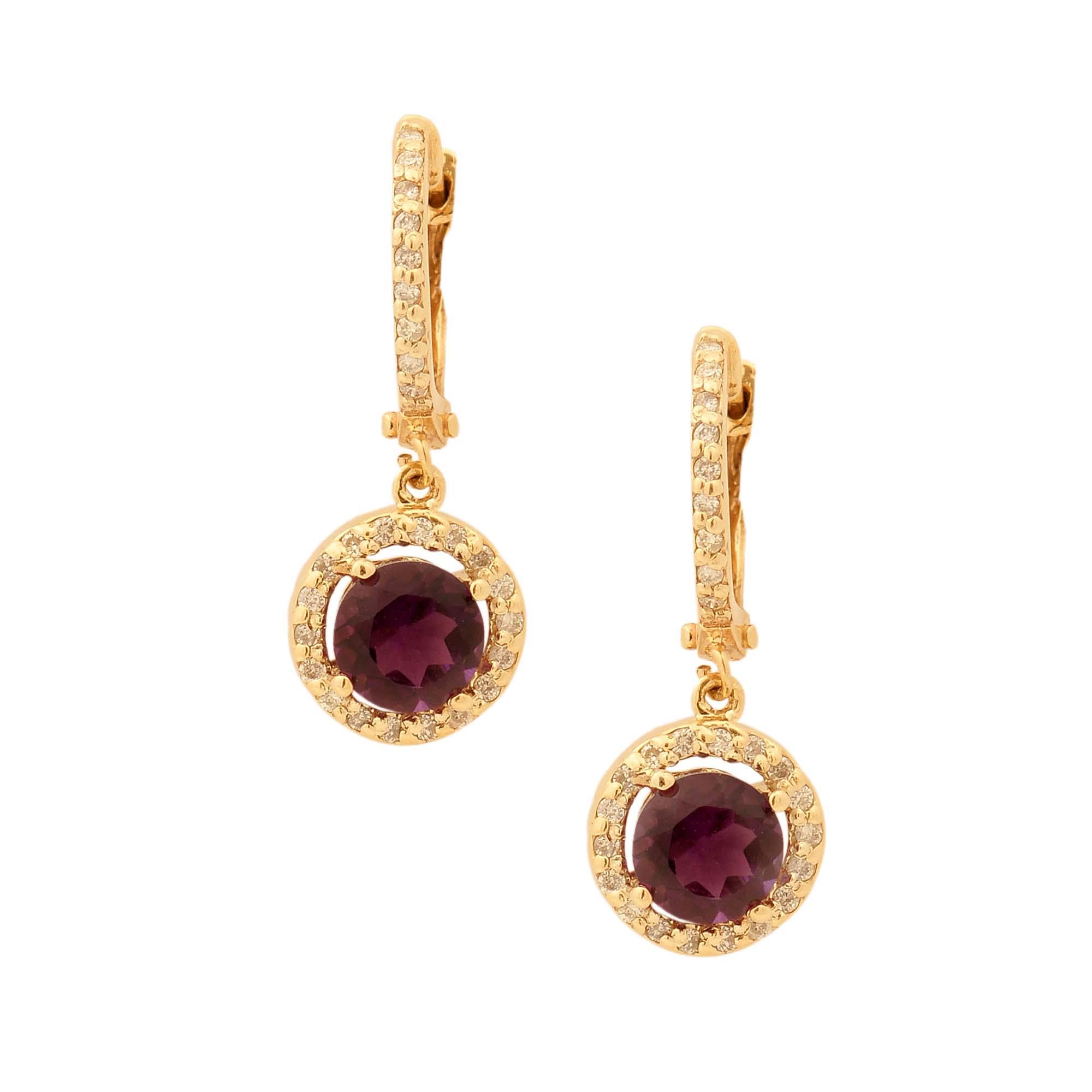 London Collection 14k Yellow Gold Amethyst Diamond Halo Drop Earrings