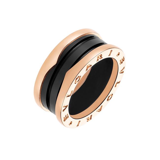 Bvlgari B.zero1 18k Rose Gold and Black Ceramic 2 Band Ring