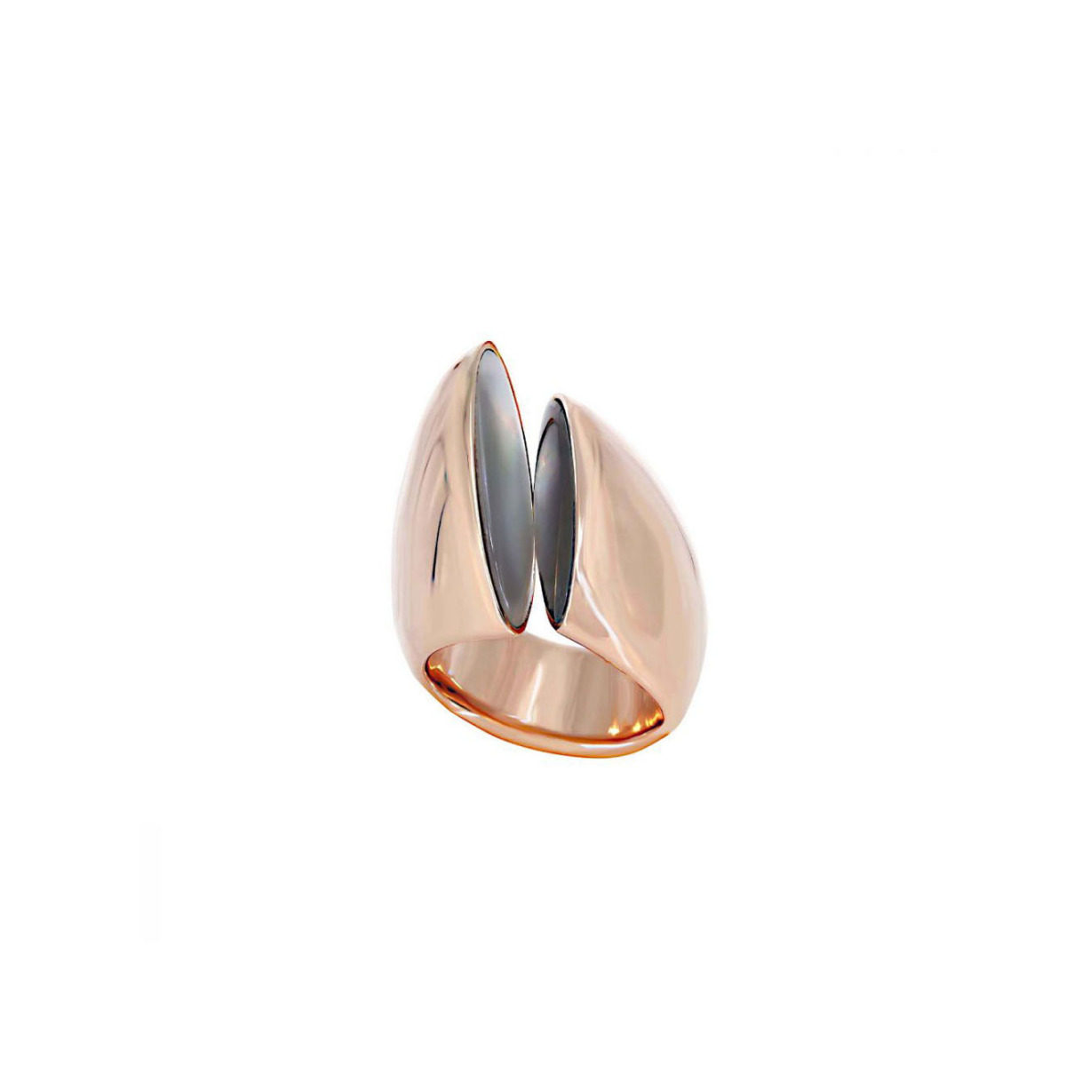 Vhernier Eclisse 18k Rose Gold White and Grey Mother of Pearl and Rock Crystal Ring