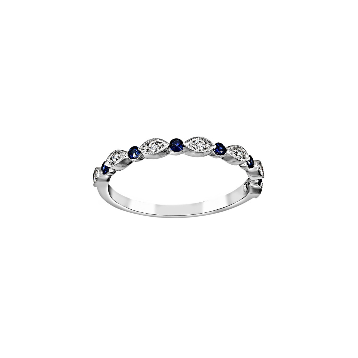 Henri Daussi Alternating Diamond And Blue Sapphire Wedding Band