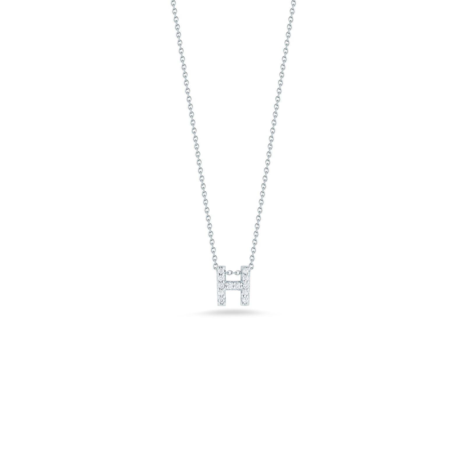 Roberto Coin Tiny Treasures 18K White Gold  Love Letter H Pendant with Diamonds