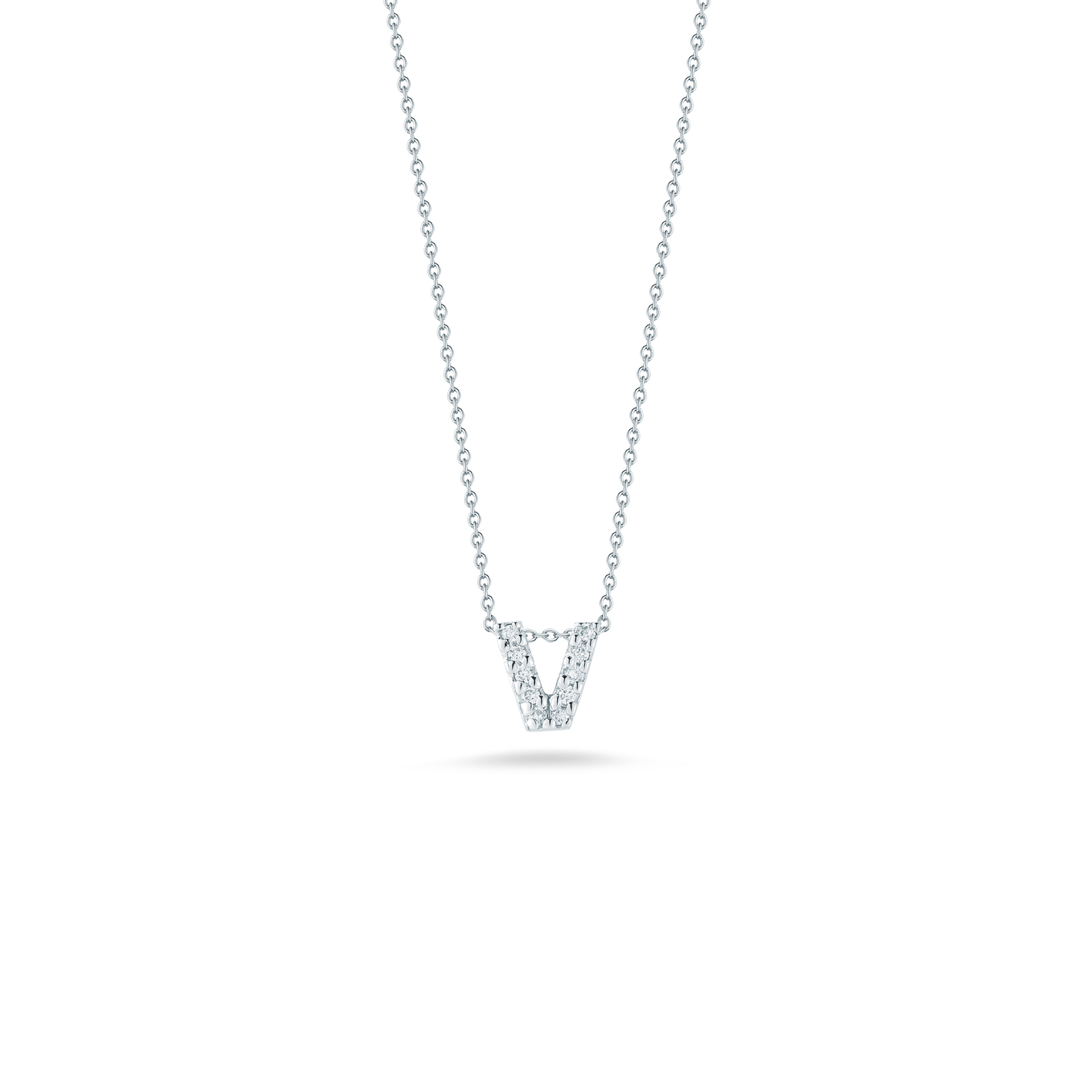 Roberto Coin Tiny Treasures 18K White Gold  Love Letter V Pendant with Diamonds